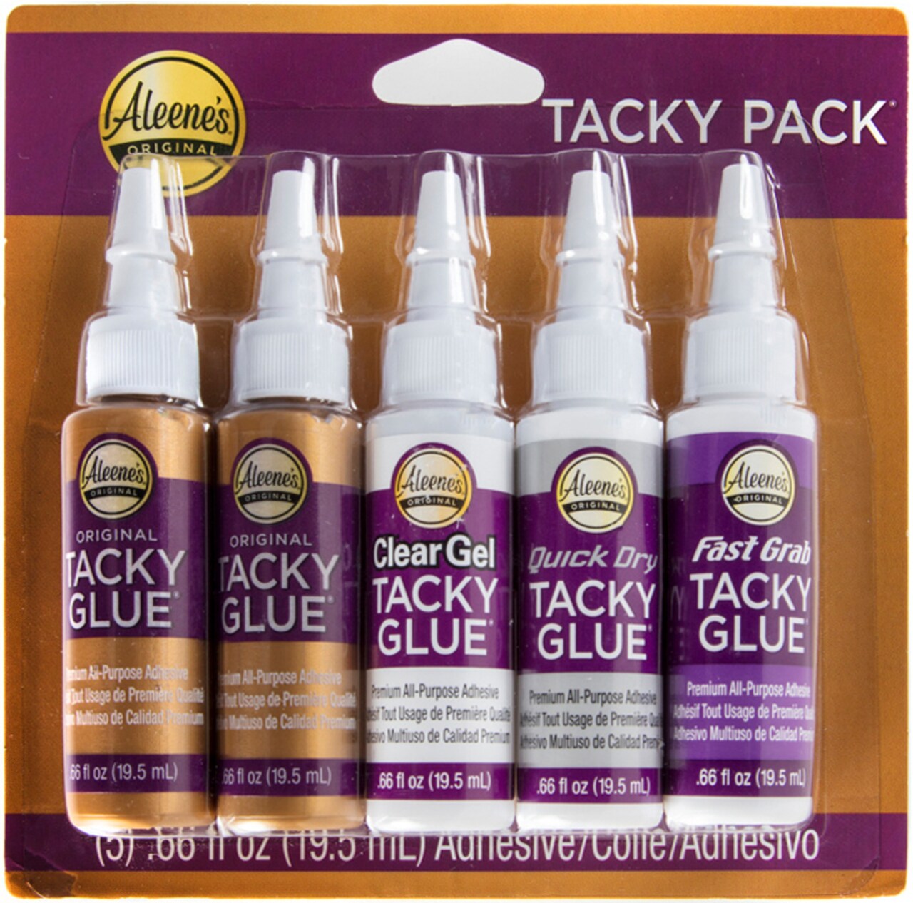 Aleene's Try Me Size Tacky Pack .66oz 5/Pkg-Clear Gel, Quick Dry, Fast Grab, 2 Orig
